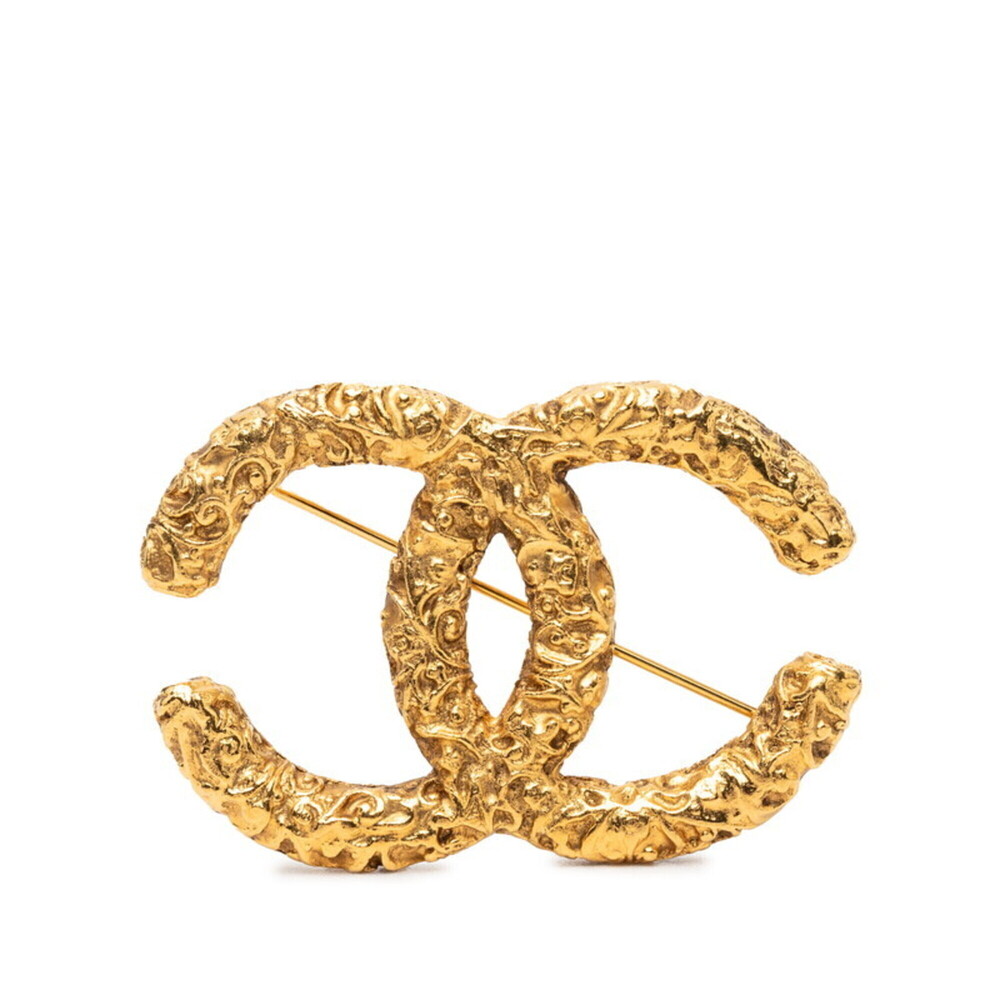 CHANEL Gold Logo Brooch